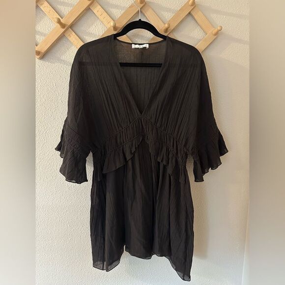 IRO Folula Shirred Georgette Mini Dress in Black - Picture 2 of 11